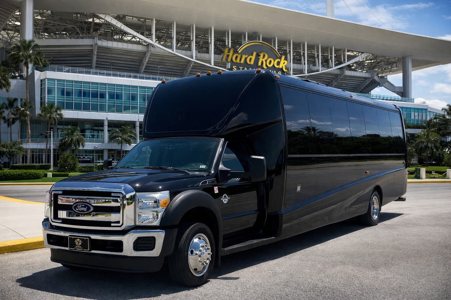 Luxury coach bus for group transportation with driver in Miami