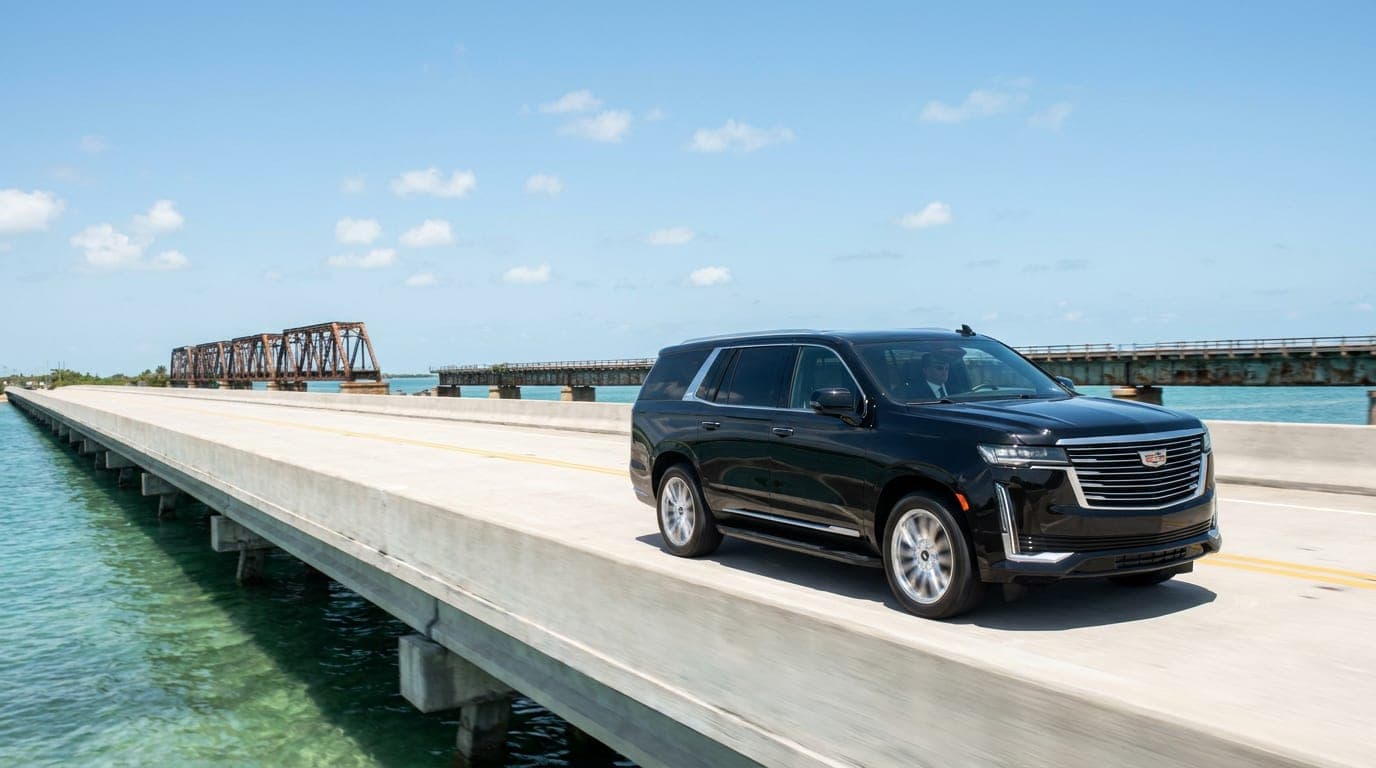 Black SUV crossing the Seven Mile Bridge on the Overseas Highway to Key West